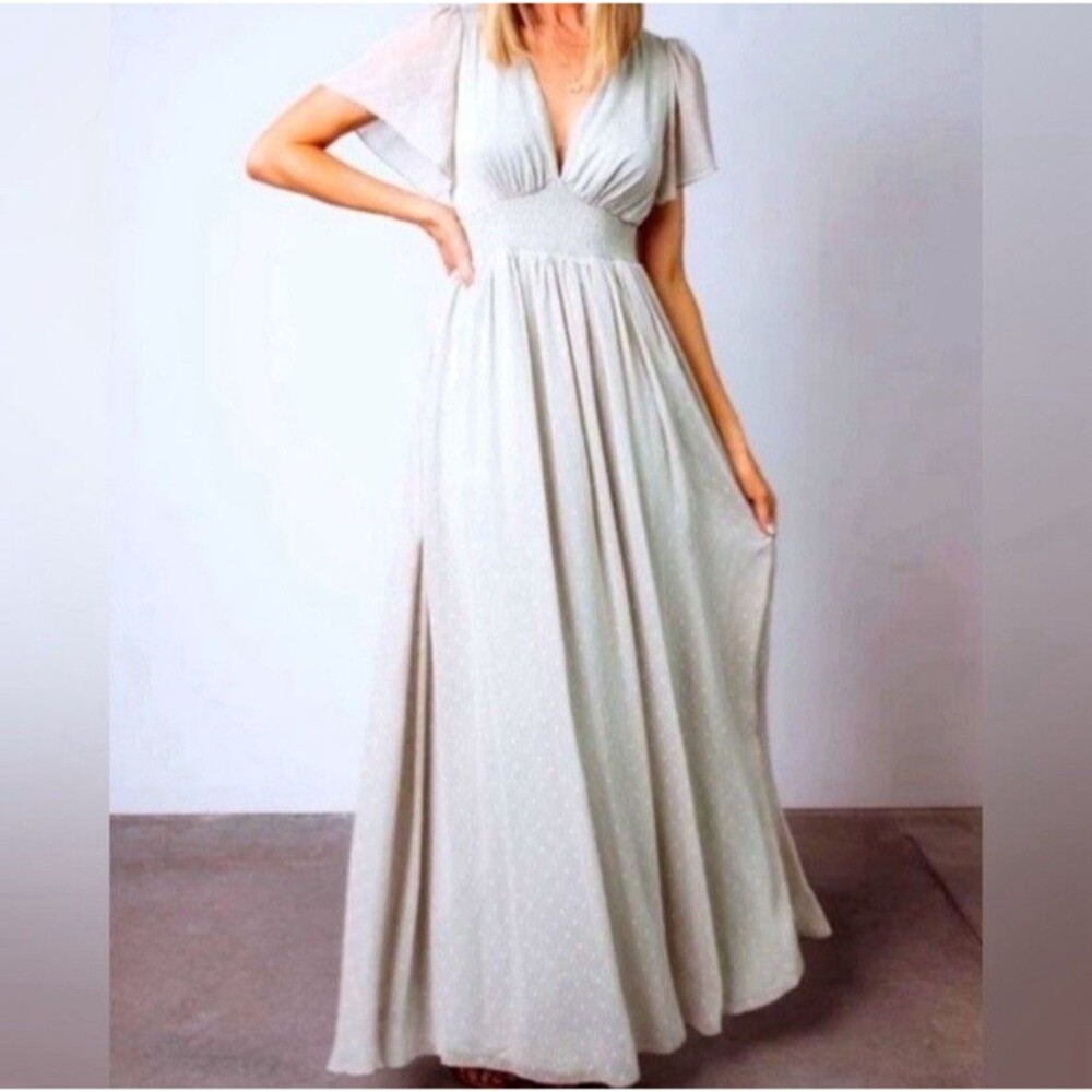 Baltic Born Sage Weslie Shimmer Swiss Dot Maxi Dress Size Small